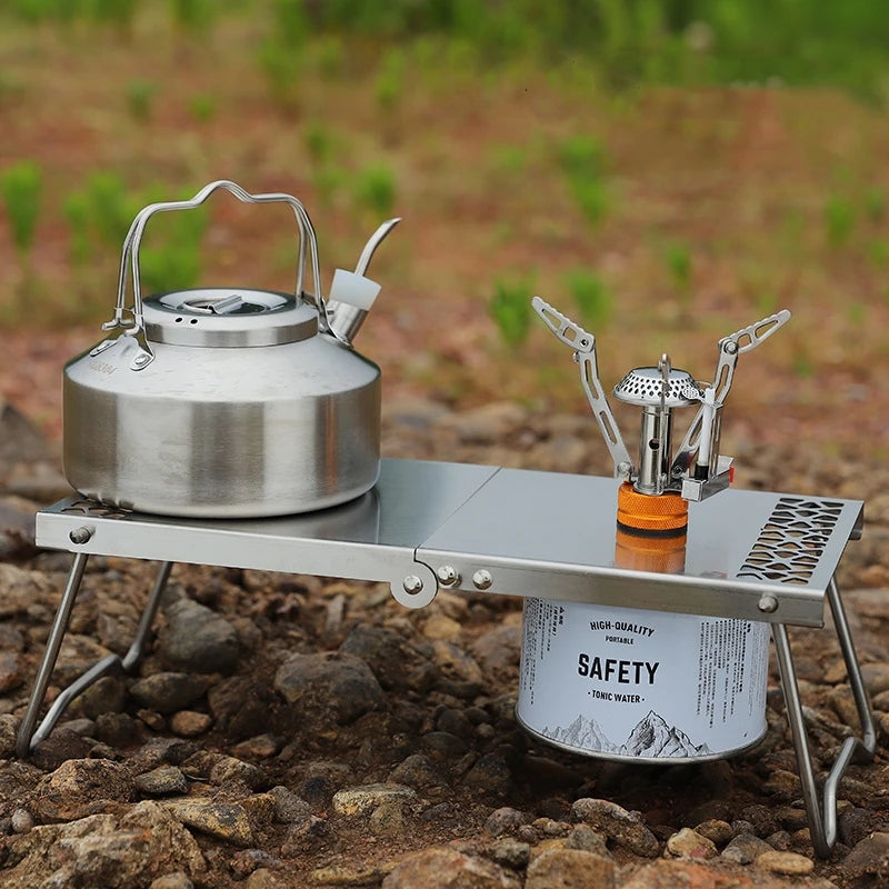 Outdoor Camping Stainless Steel Folding Table Portable Multi-Functional Tea Table Picnic Flat Gas Tank Stove Table