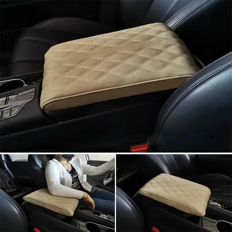Wave Embroider PU Leather Car Armrest Mat Center Console Arm Rest Protection Cushion Auto Armrests Storage Box Cover Pad