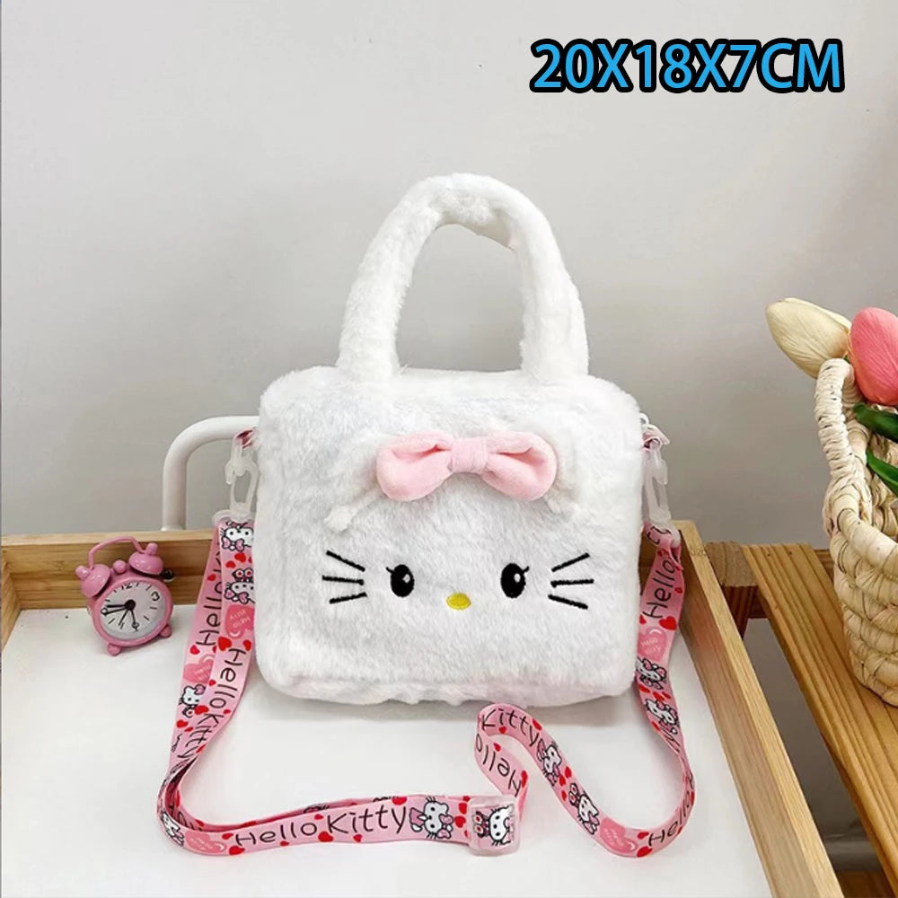 Sanrio Cartoon Plush Shoulder Bags Hello Kitty Kuromi Melody Cute Crossbody Bag Anime Children Handbag