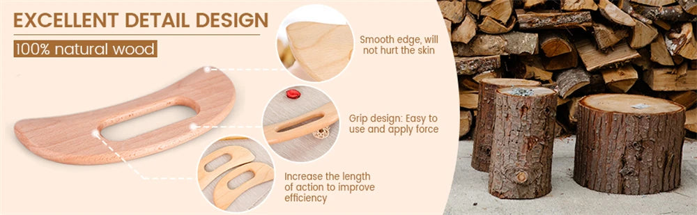 Wood Therapy Massage Gua Sha Tool, Lymphatic Drainage Massager, Grip Scraping Board, Anti Cellulite for Body Shaping,Muscle,Neck