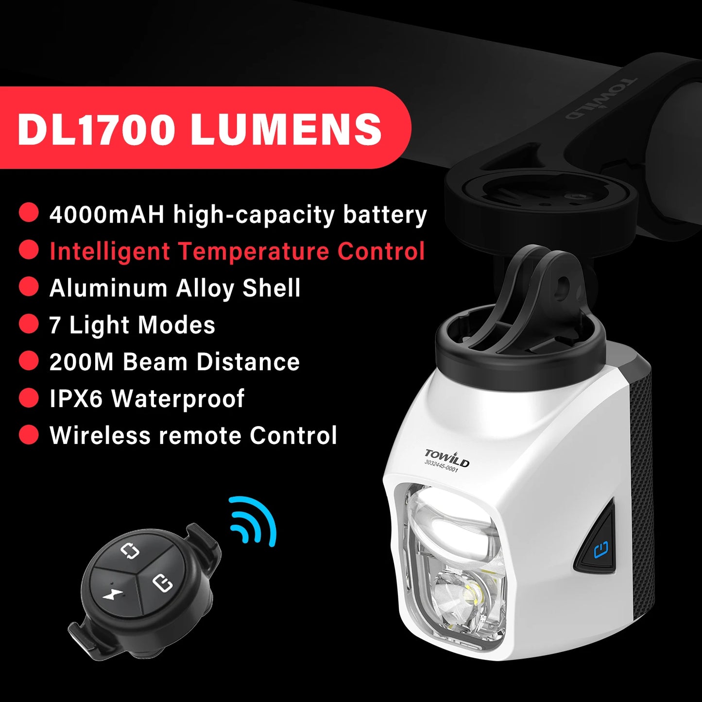 DL1200S/DL1700 Bicycle Light With Cut-Off Line Beam1900LM Rechargeable Front Light Power Bank Mtb Cycling Headlights