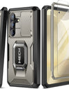 Bulit-in Ring Holder Case for Samsung Galaxy S24 with Tempered Glass Screen Protector Sliding Camera Cover Rugged Phone Case