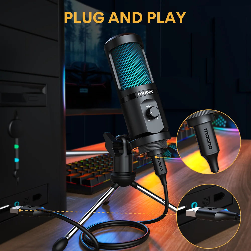 Gaming USB Microphone Desktop Condenser Podcast Microphone Recording Streaming Microphones With Breathing Light PM461TR RGB