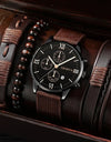 Luxury Minimalist Watch Bracelet Set Business Brown Leather Quartz Wrist Watches for Men