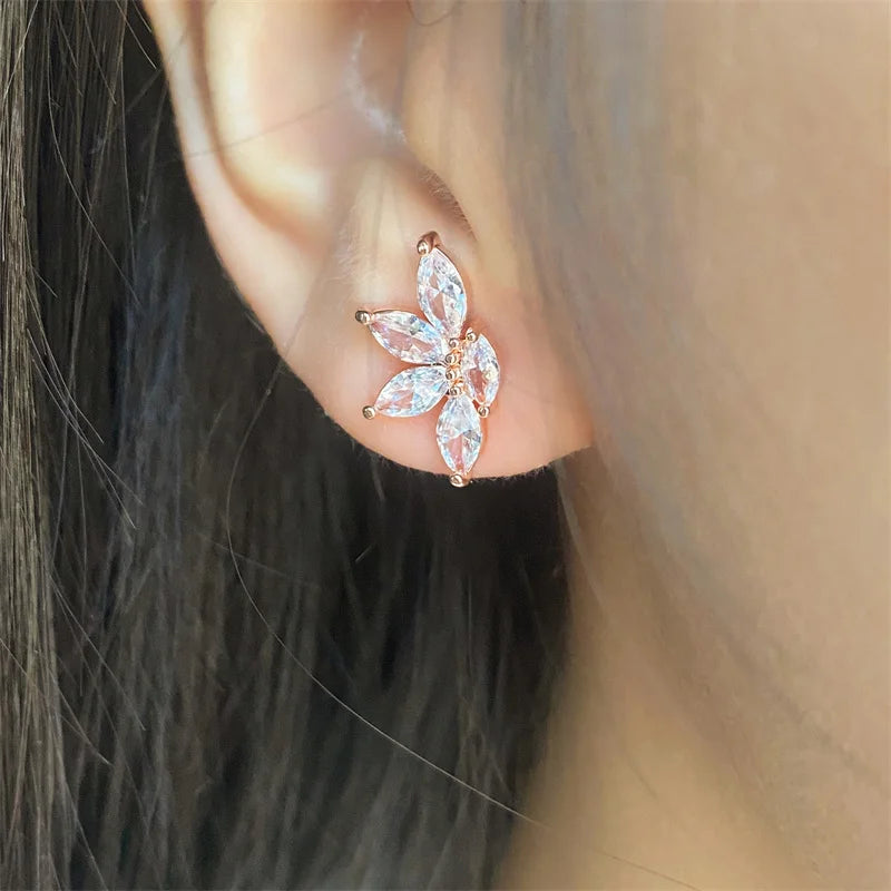 Korean Fashion Marquise Cut Cubic Zircon Stud Earrings