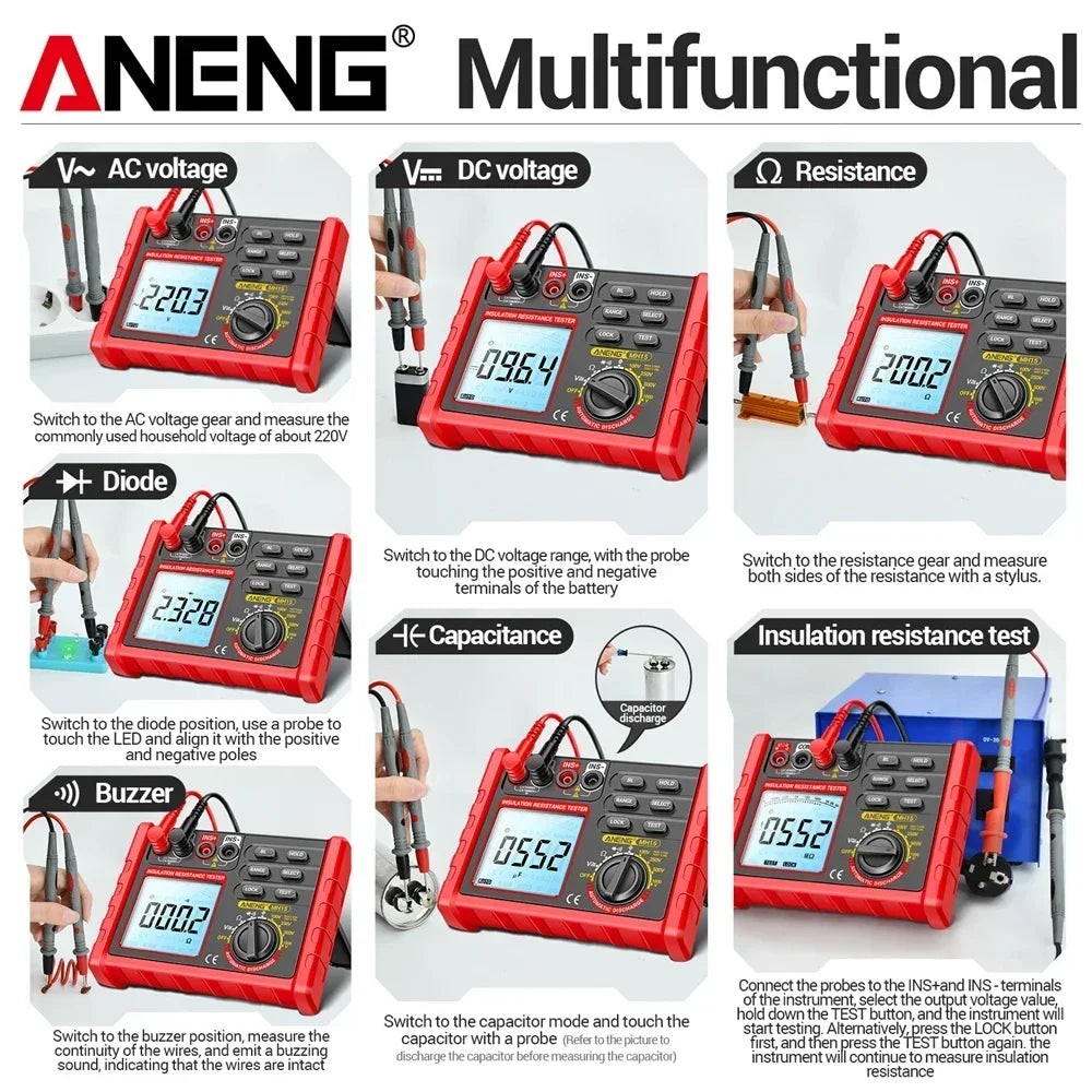 Digital Ohmmeter Insulation Resistance Meter 6000 Count Resistor Testers Capacitor Test Megohmmeter High Voltage Tool