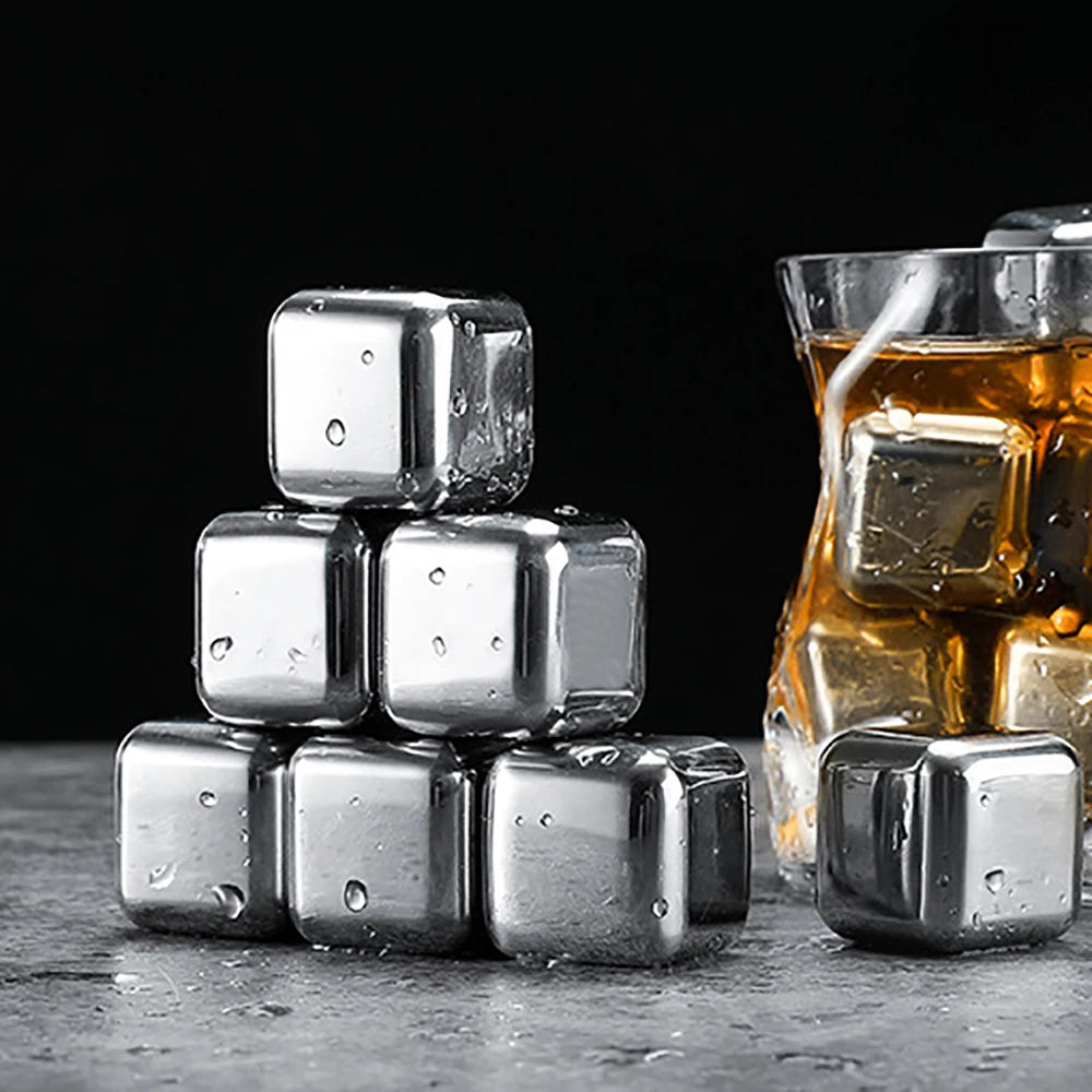 1/2/4/6 Pc Stainless Steel Ice Cube Set Reusable Chilling Stones for Whiskey Wine Wine Cooling Cube Chilling Rock Party Bar Tool