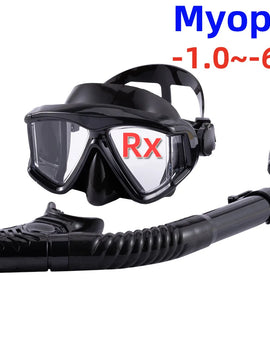 Optical Myopia Snorkel Set Diving Mask Nearsighted Swimming Goggles Short Sighted Panoramic Wide View Adults Youth -1.0To-6.0
