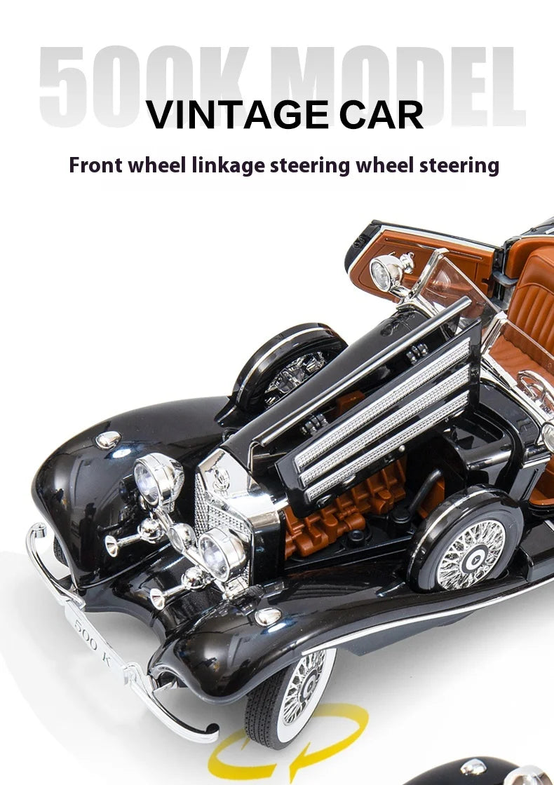 Diecast 1/18 1936 500K Classic Car Alloy Metal Model Sound And Light Toy Collect Display Ornament