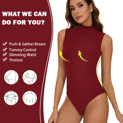 Bodysuit for Women Tummy Control Seamless Tops Body Shaper Compression Butt Lifting Shapewear High Collar Sleeveless Bodysuits