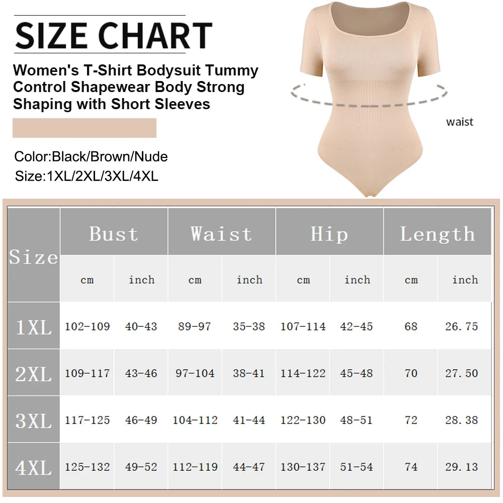 Square Neck Short Sleeve Bodysuit for Women – Full Body Control Shapewear
