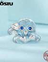 925 Sterling Silver Blue Octopus Charms Bead Drop Oil Ocean Animal Pendant