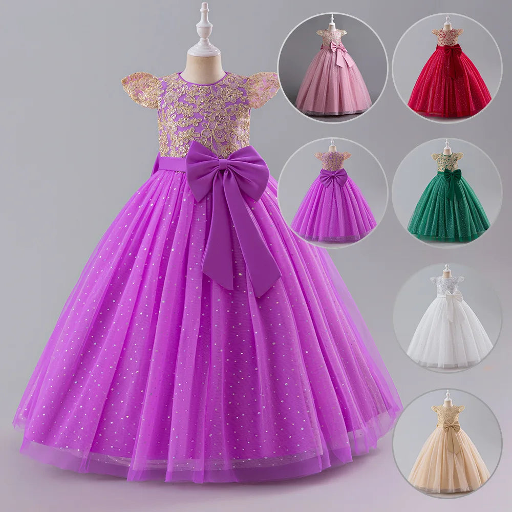 Girls Princess Dress - Fluffy Tulle Ball Gown with Bow Belt First Birthday Party Dress, Flower Girl Wedding Outfit
