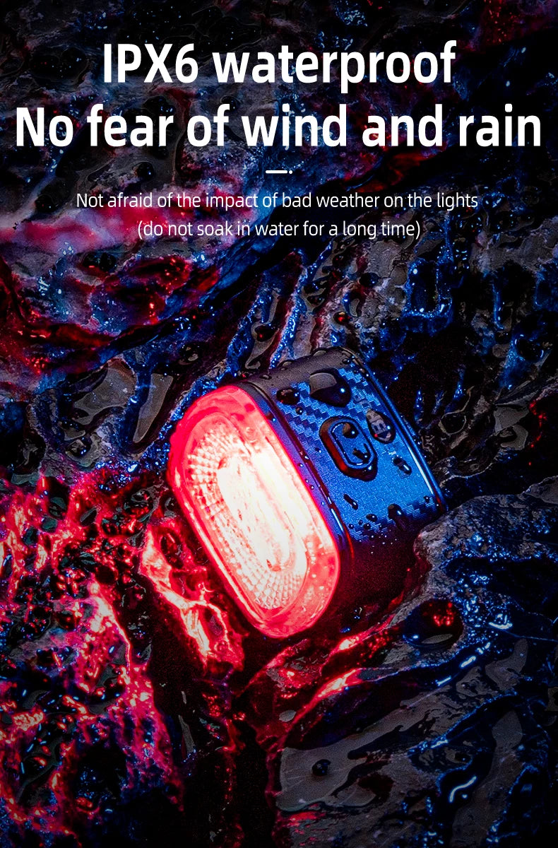 Smart Bicycle Brake Light IPx6 Taillight Type-C Bike Tail Rear Light Auto Stop LED Riding Warning Cycling Light