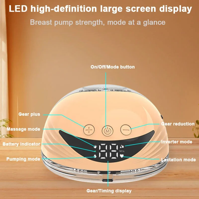 Wearable Breast Milk Pump Silicone LCD Display Hands-free Electric Breast Pump Portable and Comfortable for Novice Mothers