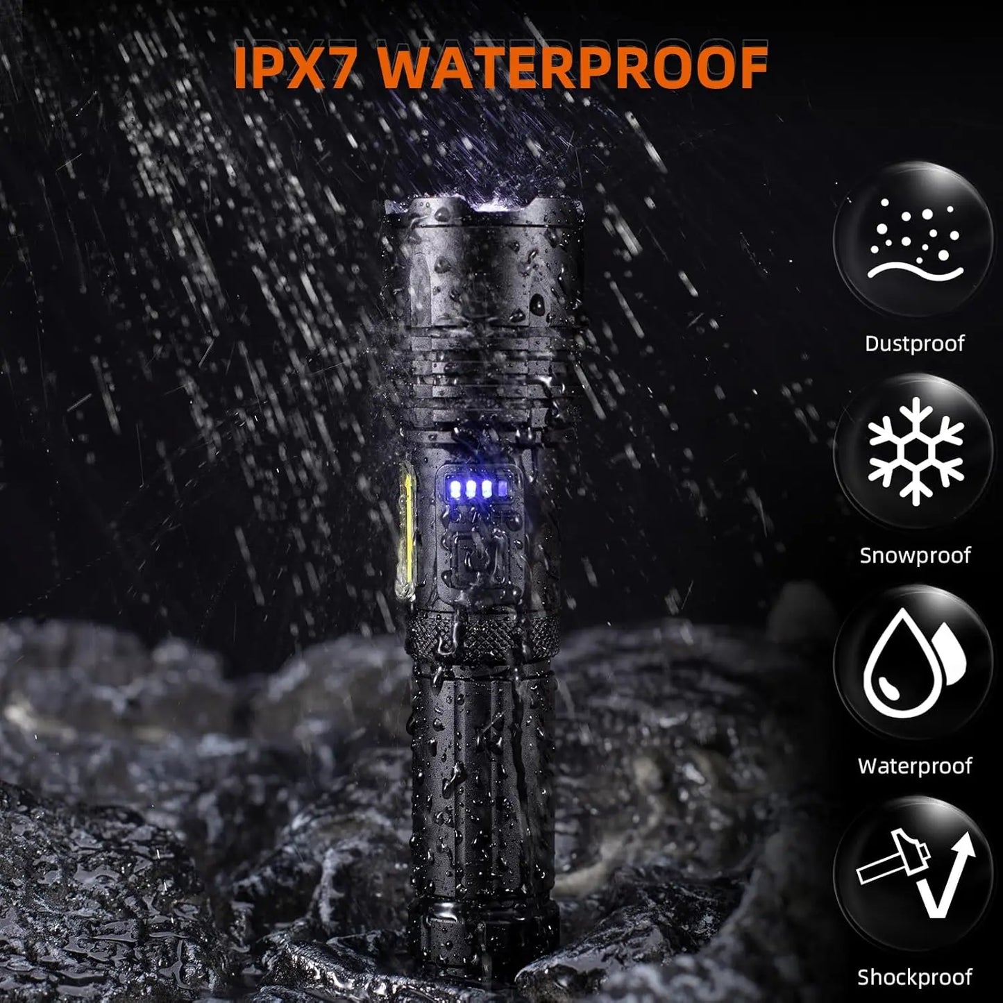 High Power Rechargeable LED Flashlight With COB Side Light And Zoom