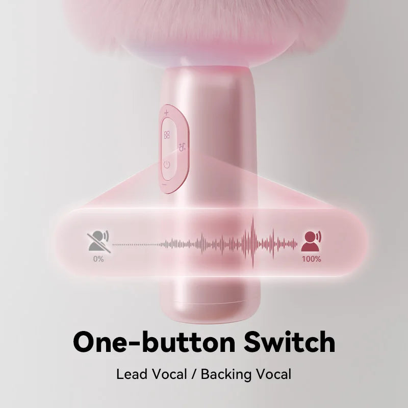 Bluetooth Karaoke Microphone with Fluffy Cover, 2-in-1 Handheld Mic & Speaker with Dynamic LED Lights for Party Singing