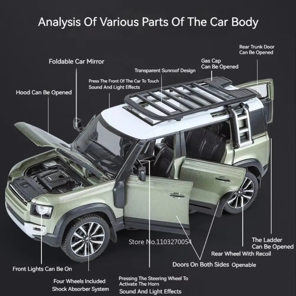 1:24 Land Rover Range Rover Defender Alloy Model Cullinan Diecast Car Toys Doors Opened Sound Light Vehices s Christmas Gifts