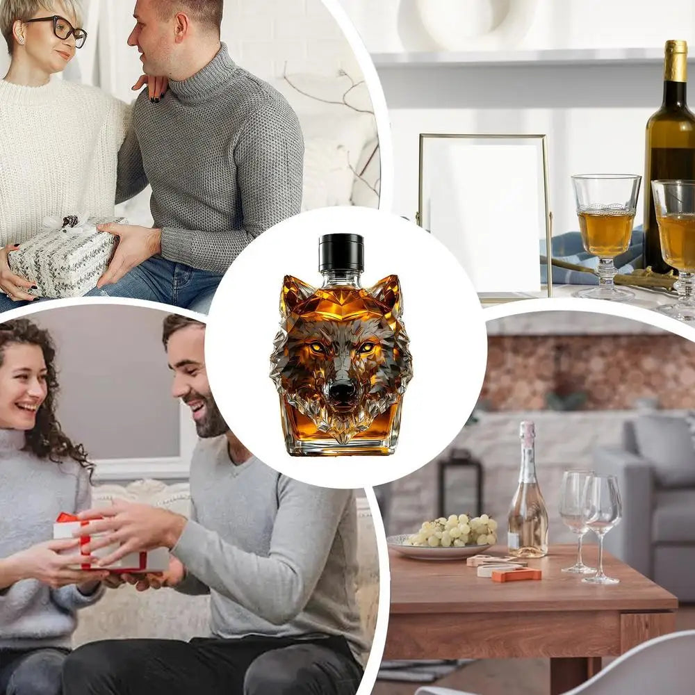 Whiskey Bottles Wolf Crested Wine Cup Engraved Vintage Wolf Themed Whiskey Glass Bottle For Bar Home Party Kitchen Workplace