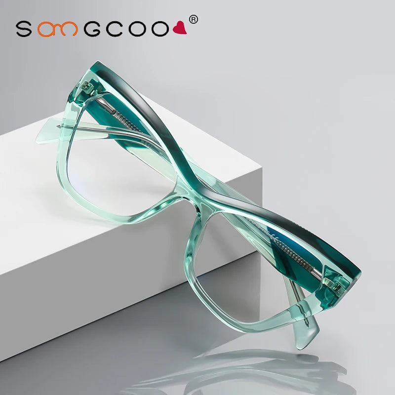 Optical Prescription Computer Blue Blocking Eyeglasses Anti-Blue Light Cat-Eye Frames Customizable Reading Women