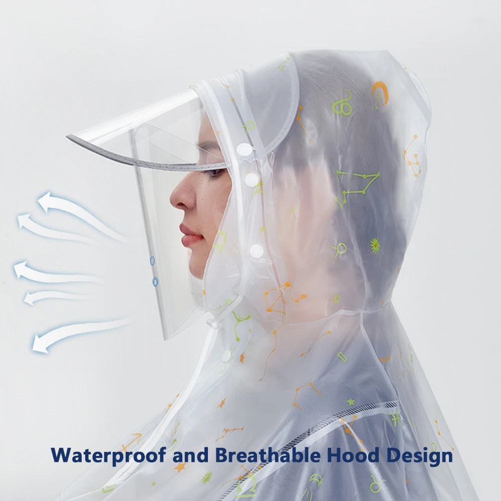 Long Waterproof Motorcycle Rain Poncho with Hood Visor and Sleeves