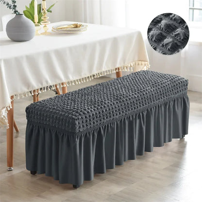 Stretch Long Bench Cover with Skirt Seersucker Ottoman Covers Elastic Piano Stool Protector Bedroom Bedside Footrest Slipcovers