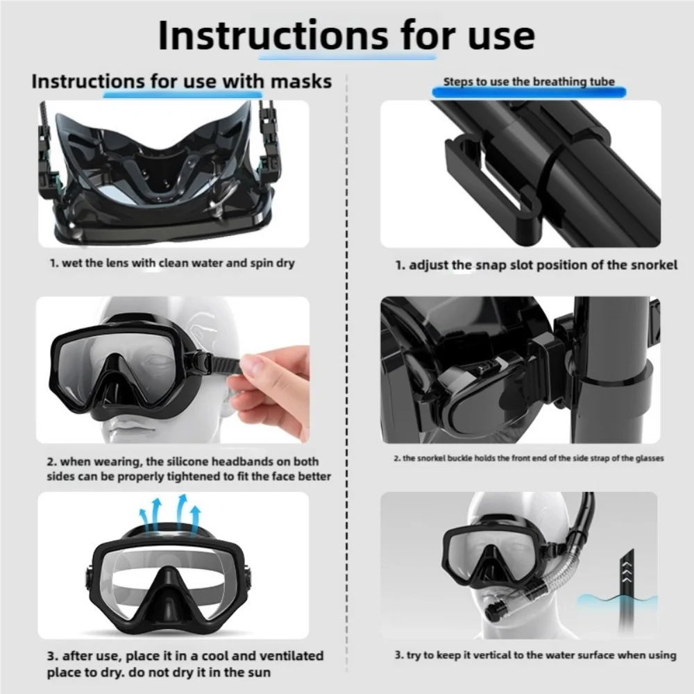 Dry Snorkel Set Diving Mask For Tempered Glass Professional Panoramic Snorkeling Gear Swimming Training Snorkel Kit