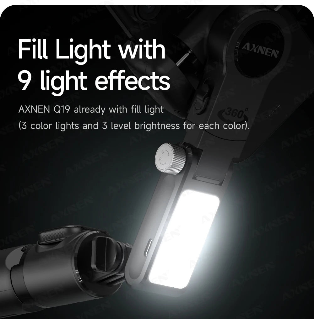 Q19 AI Desktop Gimbal Stabilizer 360 Rotation Auto Face Tracking Mobile Phone Handheld Anti-shake Selfie with Fill Light