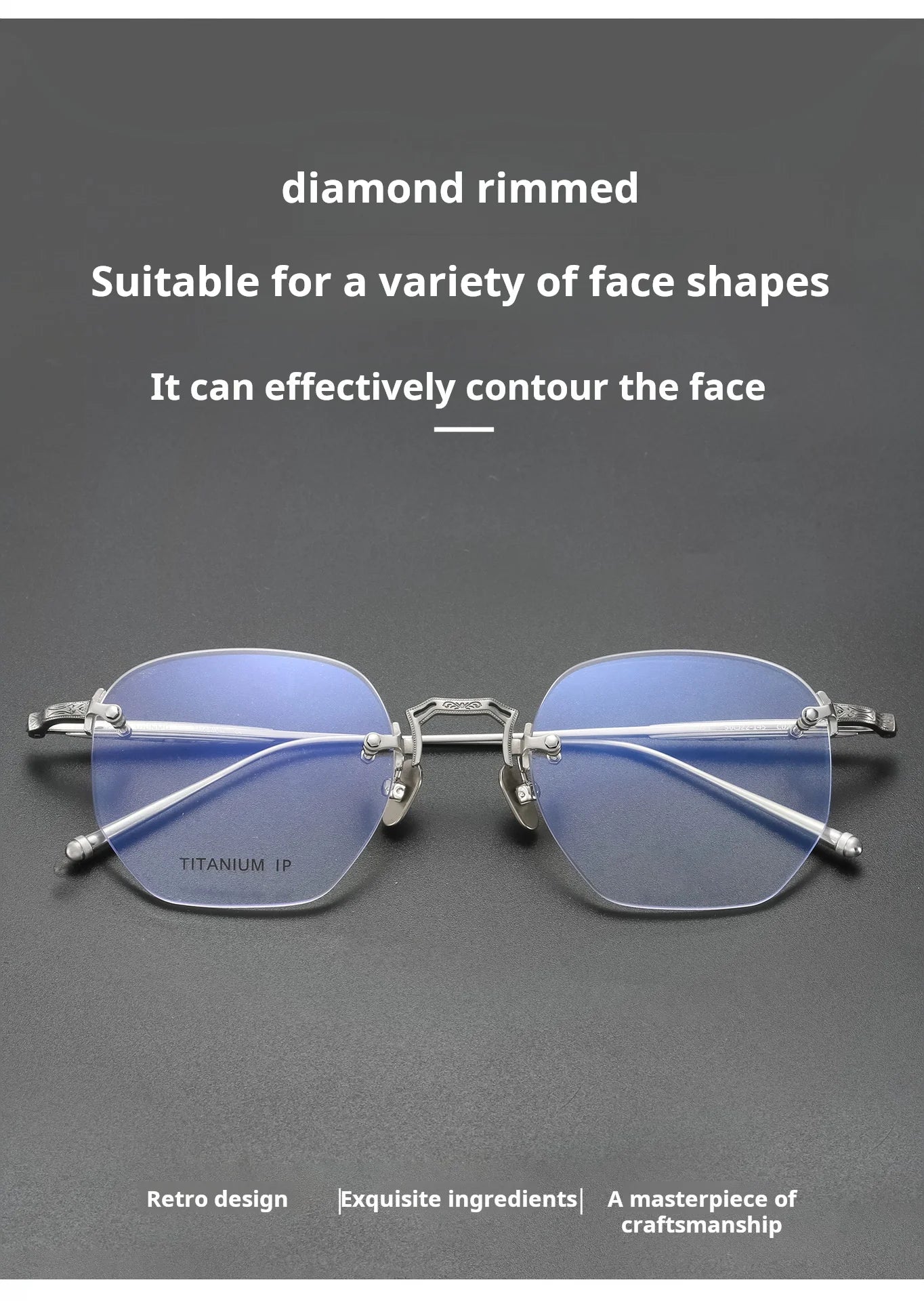 Luxury Lightweight Titanium Rimless Polygonal Eyeglasses Frames