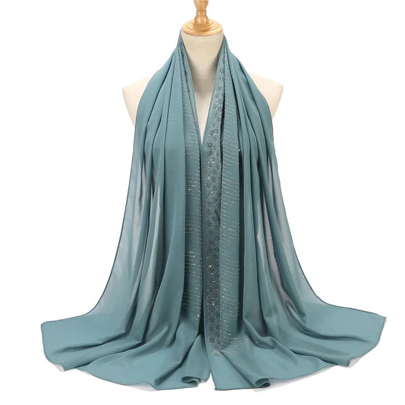Tassel Diamond Muslim Hijabs Luxury Sequin Chiffon Scarf For Women Dress Abaya Hijab Veil Scarf Long Shawls Turban