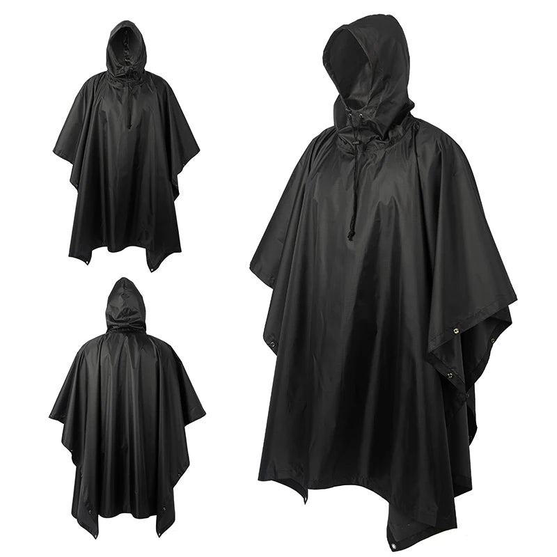Waterproof Military Style Rain Poncho with Hood for Hiking and Camping