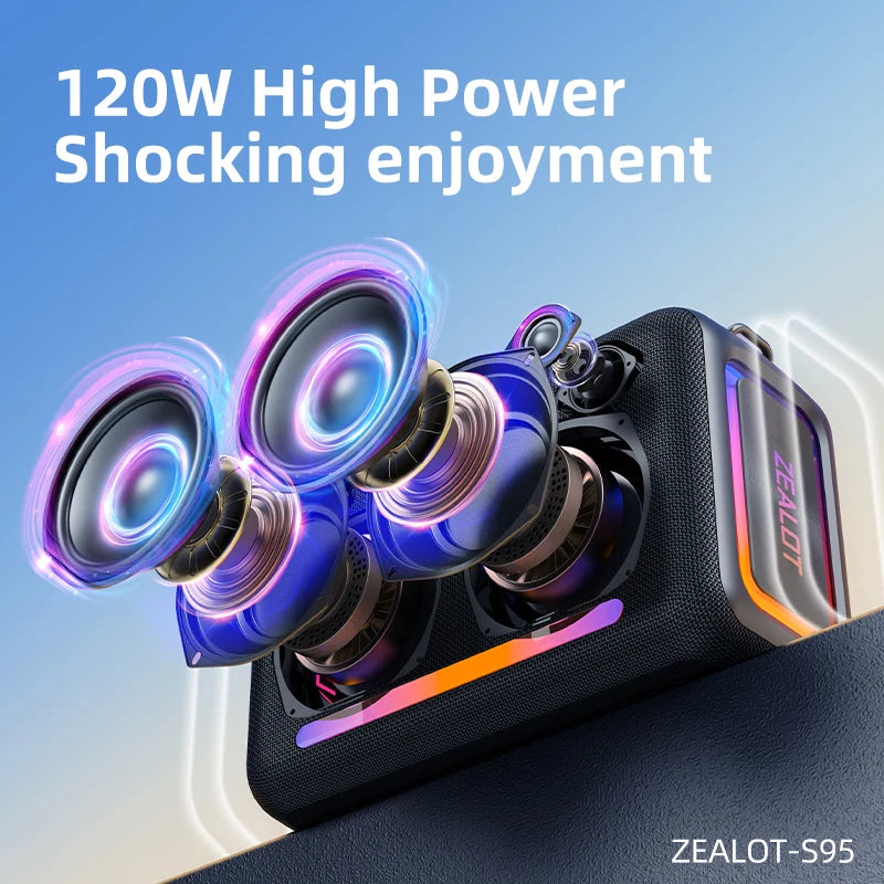 120W RGB Portable Bluetooth Speakers, Massive Bass Party Boombox IPX6 Waterproof Speaker Large, Loud Outdoor Speaker