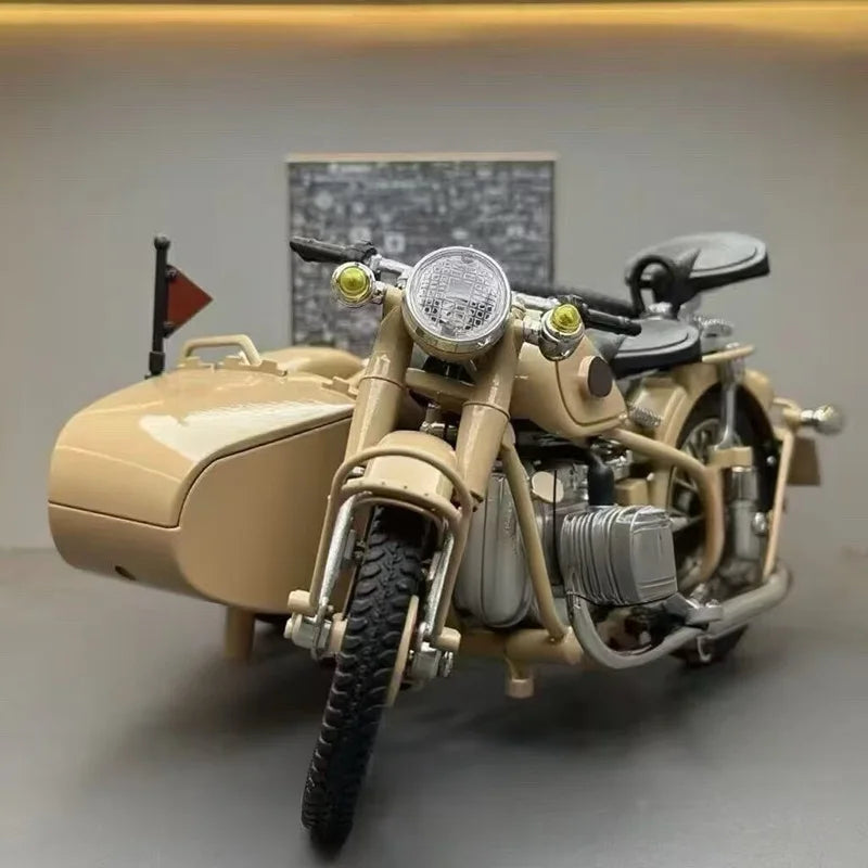 Diecast Retro Military Sidecar Motorcycle Model 1 to 10 Scale