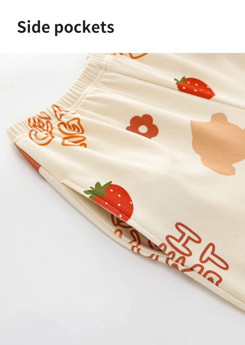 Women’s Winter 100% Cotton Pajama Set – Loose Fit, Turn-Down Collar, Long Sleeves, Cute Pink