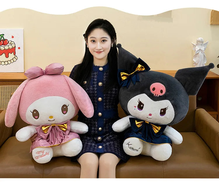 Kawaii Kuromi Plush Toy Melody Stuffed Doll Sanrio My Melody Dress Gift for Kids Birthday Xmas Girls Bedtime Pillow Wholesale
