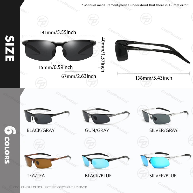 Aluminum Polarized Sunglasses UV400 Anti-Glare Driving Glasses Outdoor Rectangle Shades for Men