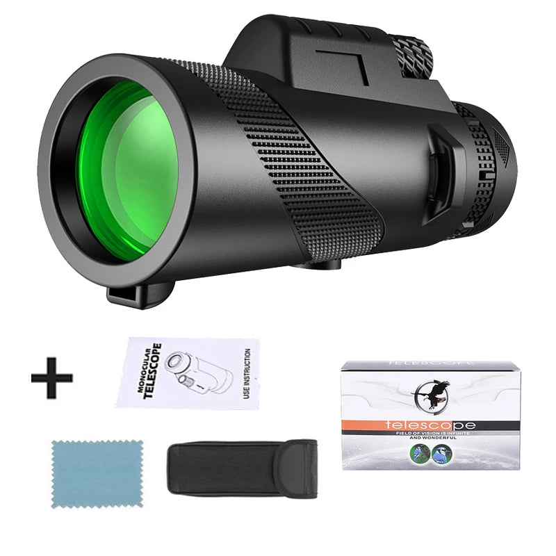 80X100 Hd Monocular Telescope Long Range Zoom Bak4 Prism Telescope with Tripod Phone Clip Hunting Camping Bird Watching Hiking