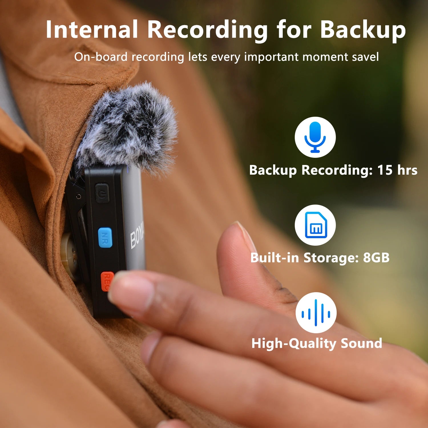 MIC-120 Wireless Lavalier Microphone with On-Board Recording for iPhone Android USB-C Devices Streaming Youtube Gaming