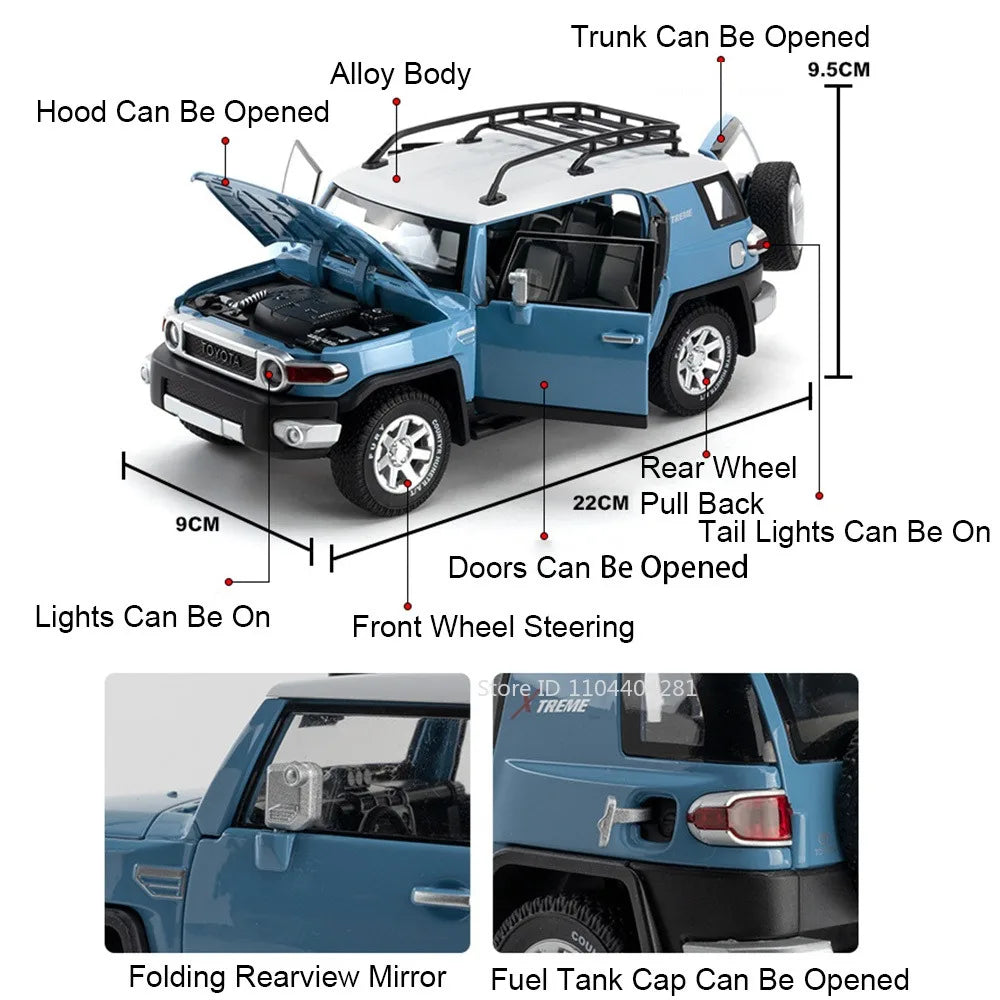 1:24 Land Cruiser FJ LC80 Toy Model Diecast Alloy Car Sound Light Pull Back Doors Opened Miniature Vehice Friend's Birthday Gift