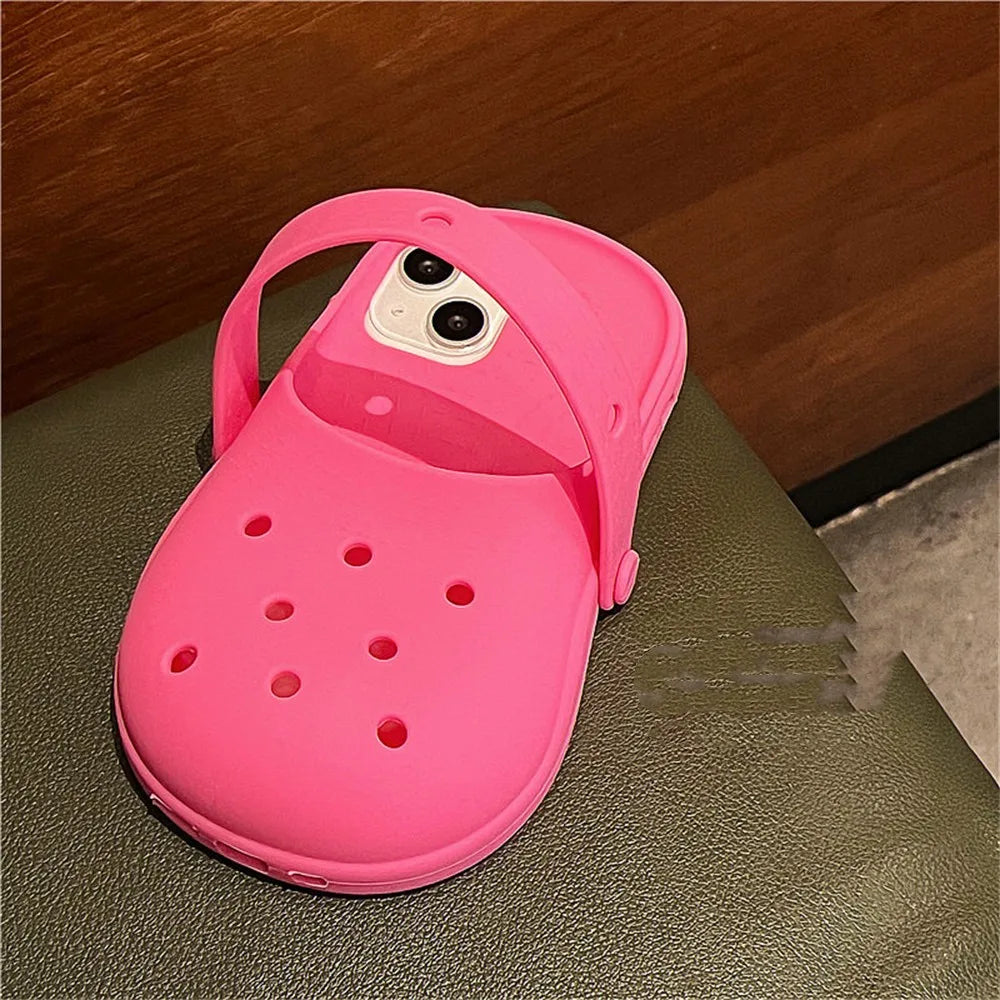 INS Cute Funny Hole Slippers Phone Case For iPhone 15 13 14 Pro Max Creative Summer Camera Protection Soft Silicon Cover