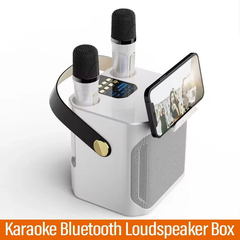 High Power Karaoke Bluetooth Speaker with Dual Microphone Boombox Portable 360 Stereo Surround Waterproof Wireless Subwoofer