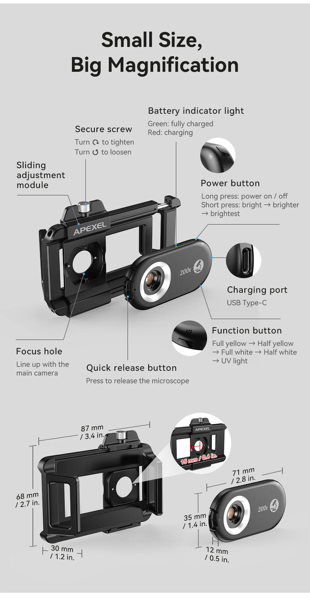 200X Smartphone Microscope Lens with LED Light
