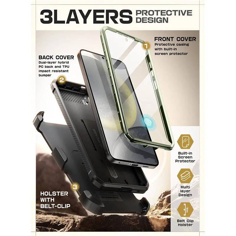 For Samsung Galaxy S25 Case UB Pro Heavy Duty Rugged Phone Case with 2 Front Frame Built-in Screen Protector & Kickstand