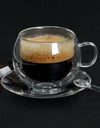 180/250ml Double Wall Glass With Dish And Spoon Clear Glass Espresso Cups Set Heat Resistant Handle Coffee Mug Drinkware