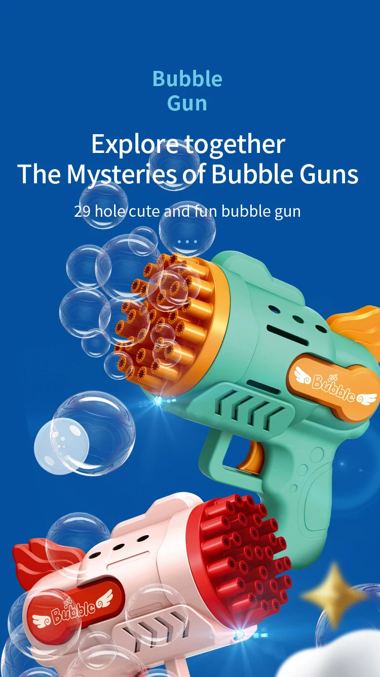 Light-Up Bubble Gun - 29-Hole Gatling Blaster for Boys & Girls 6-14 Years Old (battery & Bubble Liquid Not Included)