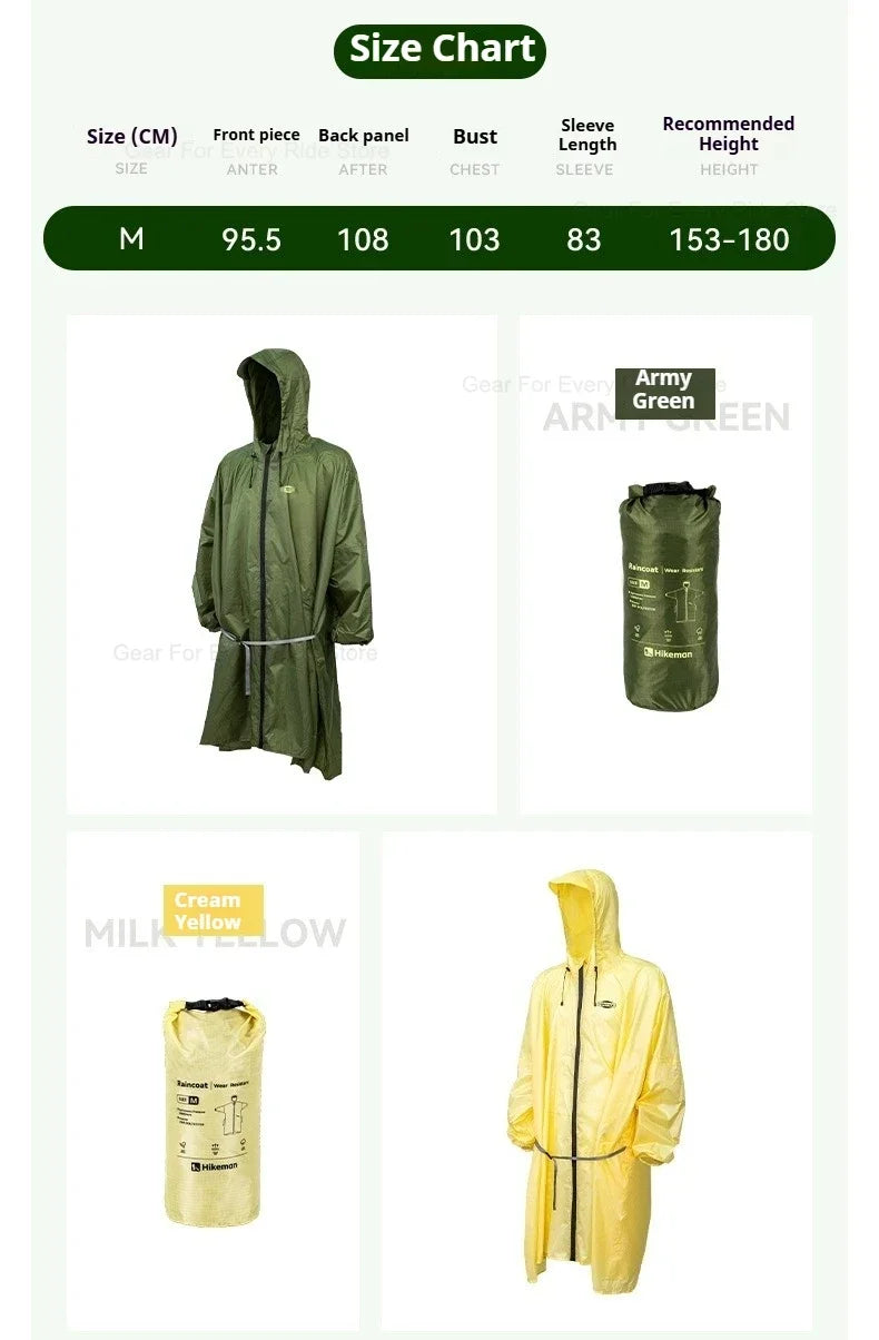 Ultralight Waterproof Zipper Raincoat with Adjustable Hood for Hiking and Camping