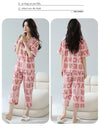 2-Pcs Women’s Cotton Pajama Set – Breathable Short Sleeve Summer Sleepwear with Cute Prints
