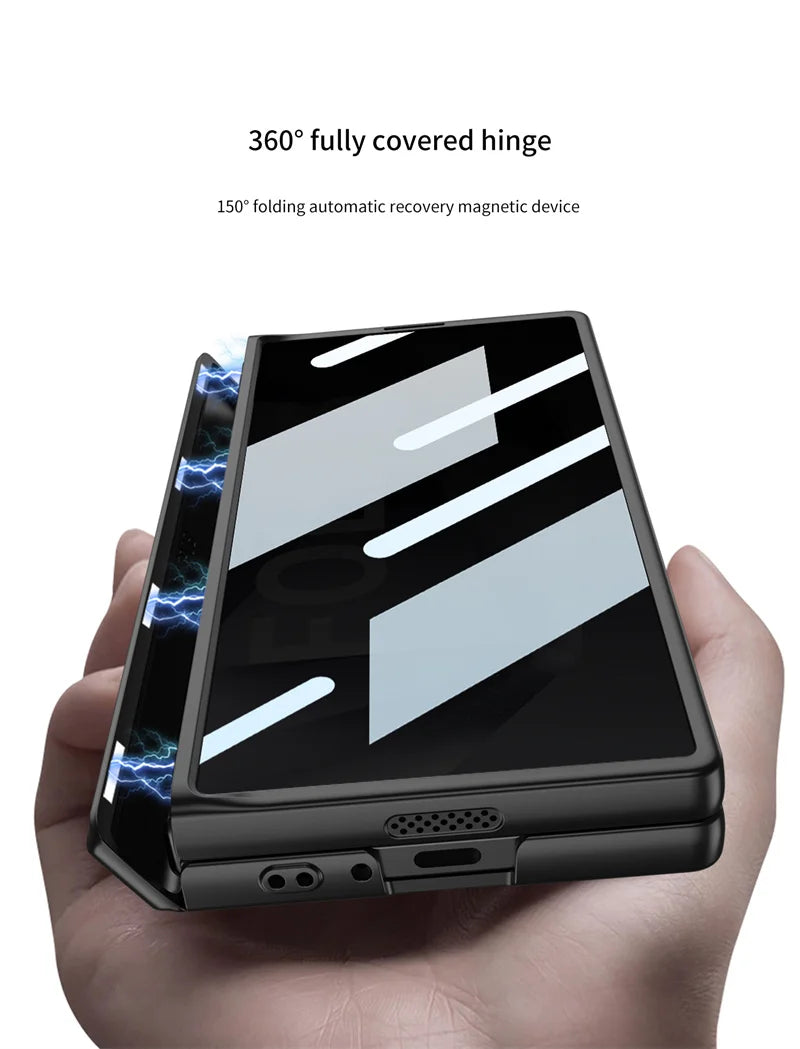 Luxury  Hinge Case for Samsung Z Fold 6 3 4 5 Case with Anti-peeping Glass All-inclusive Shockproof Shell Case