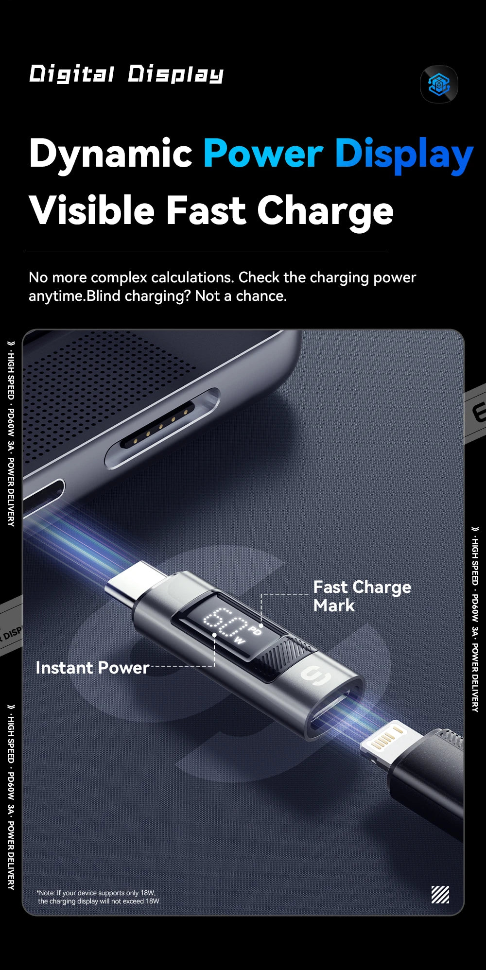 Type-C to Lightning OTG Adapter with Digital Display (PD 60W Fast Charging)