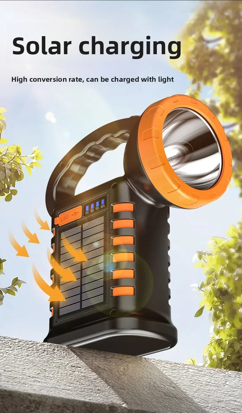 Portable Solar Rechargeable Handheld Work Light Multi-Function LED Camping Emergency Patrol Flashlight